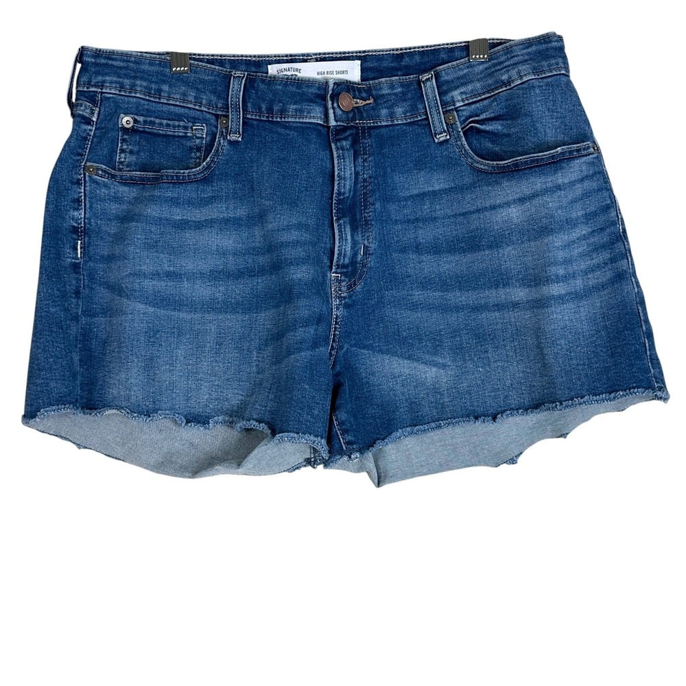 Signature by Levi Strauss High Rise Raw Hem Denim Shorts Blue Casual Size 16 W33